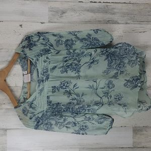 LC Lauren Conrad seafoam green blue floral print sheer blouse Size XS